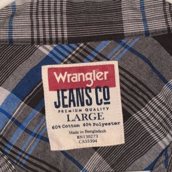 Wrangler Mens Plaid Long Sleeve Button-Down Shirt Large Blue/Gray - Picture 2 of 7